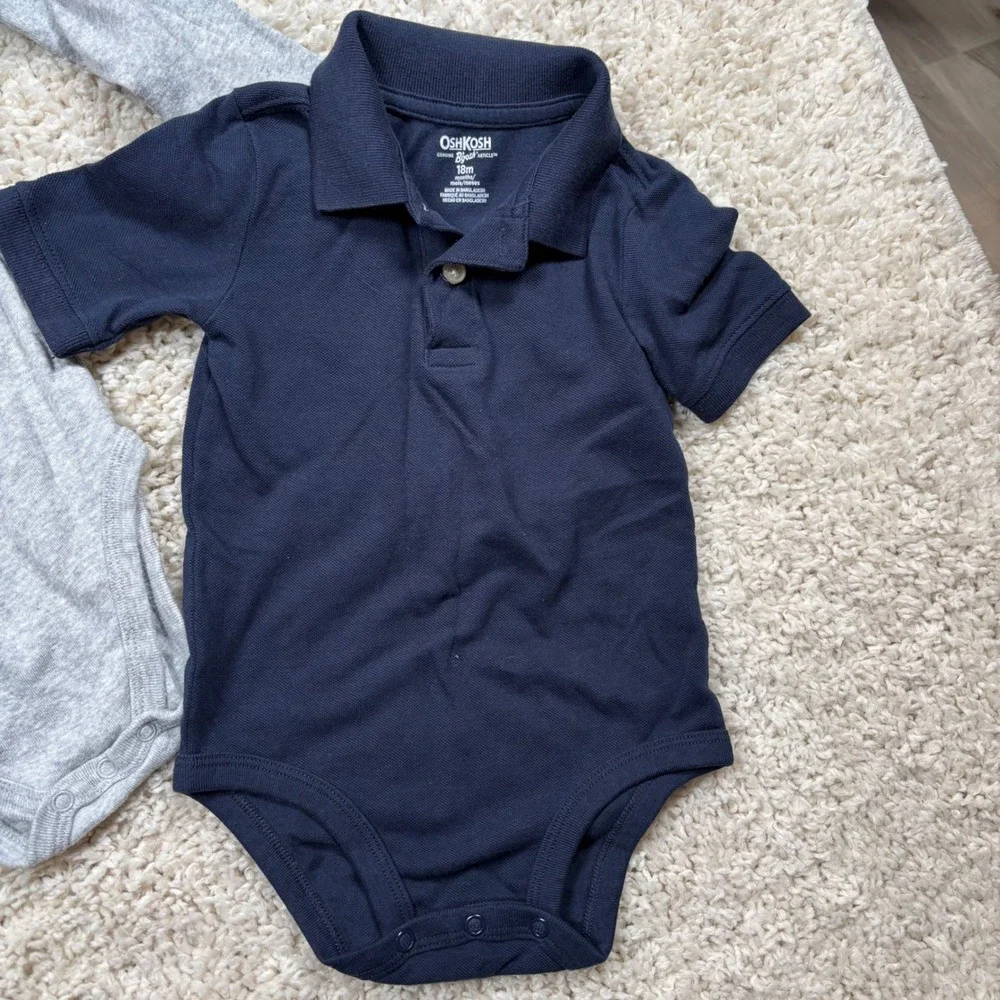 OshKosh B'gosh & Wann-A-Bees Boys‎ 18m Polo and Gray Long Sleeve Bodysuit Set